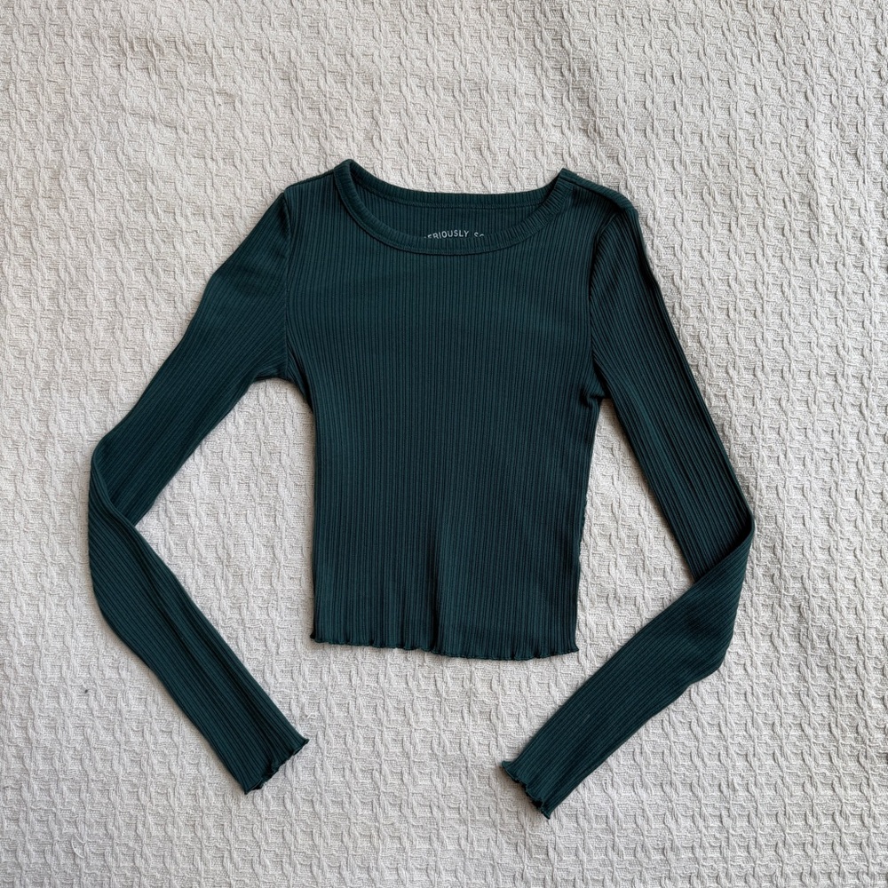 Aeropostale Dark Green Ribbed Long Sleeve Top